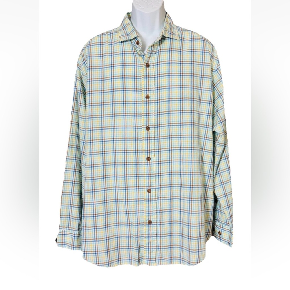 ORVIS Shirt Mens Extra Large XL Blue Plaid Active Fit Button Down Long Sleeve